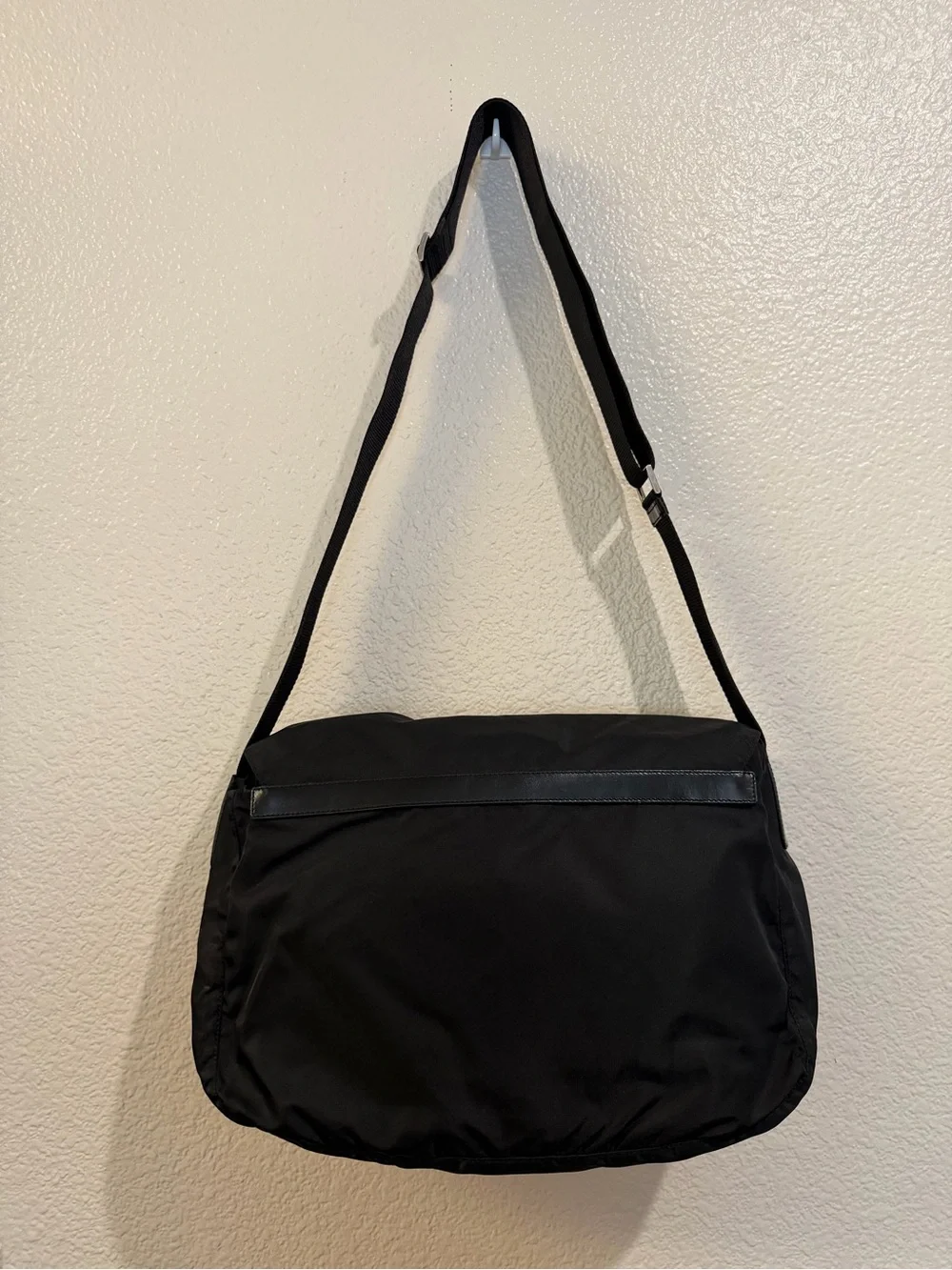 Prada Black Nylon Crossbody Messenger Bag with Buckle Accents